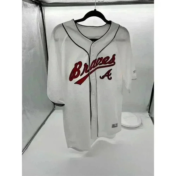 True Fan Other - Atlanta Braves Men's White Jersey Size L Button-Up Baseball Shirt